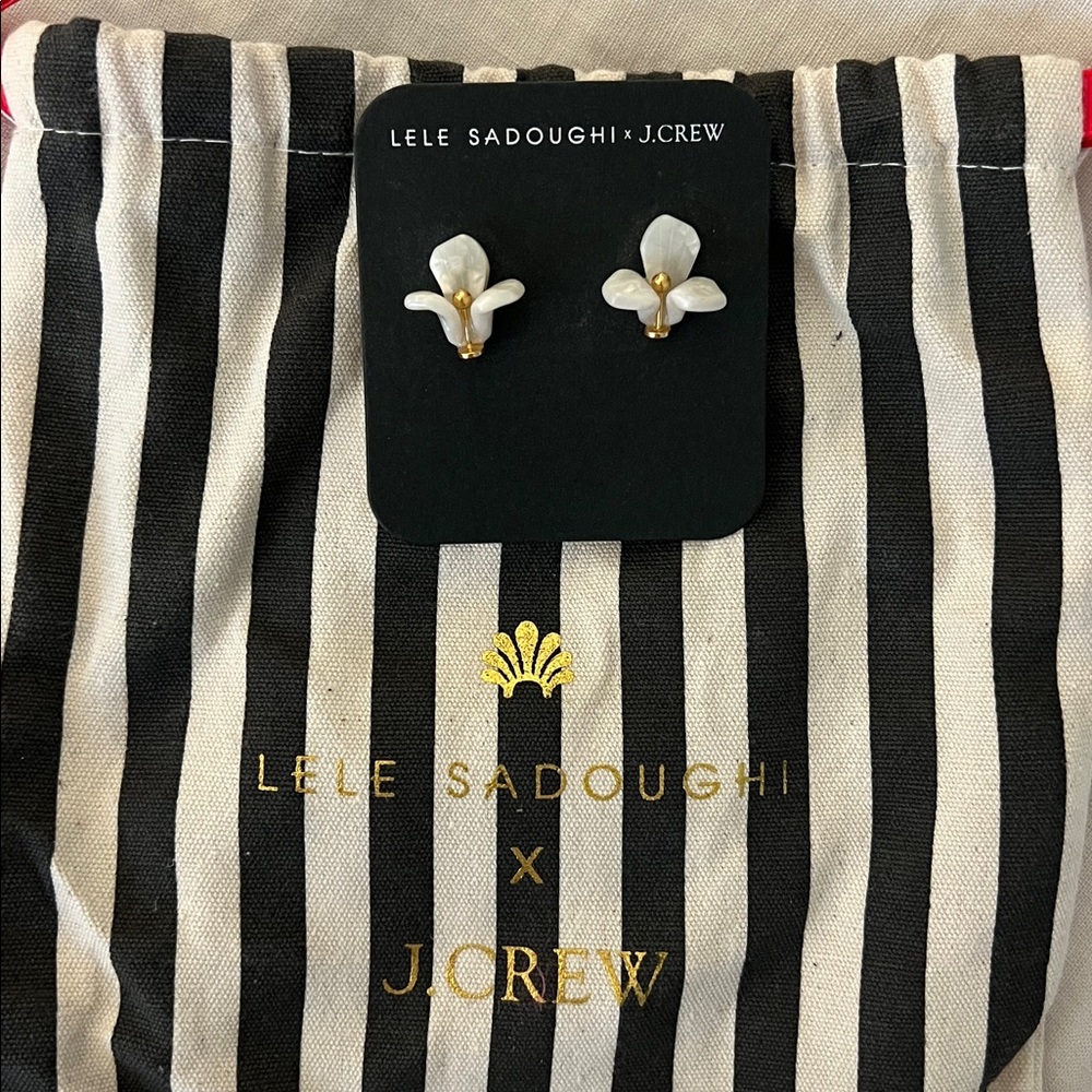 NEW Lele Sadoughi x J.Crew Gold and White Trillium Stud Earrings
